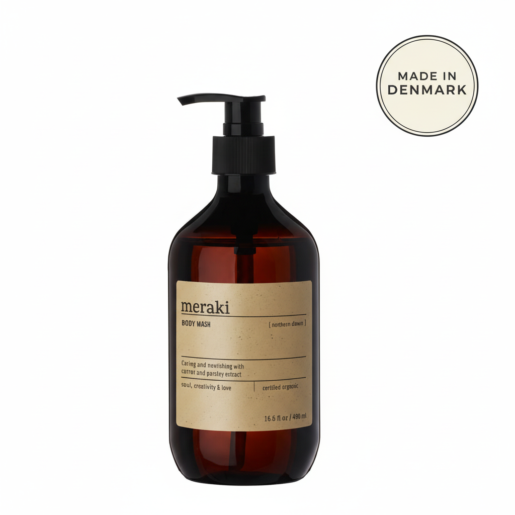 Body Wash Northern Dawn white bg with Made in Denmark badge top-right