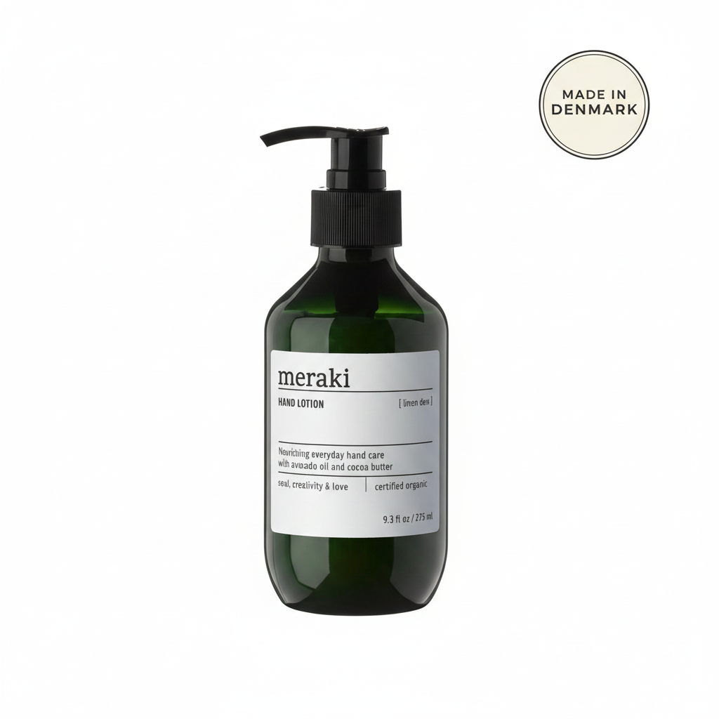 Hand Lotion Linen white bg with Made in Denmark badge